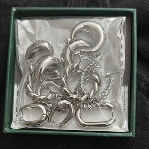 Silver Hoop and Twist Earring Set